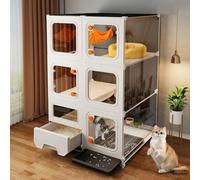 Indoor Cat Playpen with Encrypted Grid, Large DIY Cage, Easy Clean Pull-out Tray, Heightened Bottom for Comfort and Security