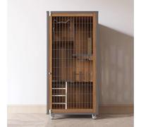 Indoor Cat Playpen with Iron Gate, Wheels, Multi-layer Design, Breathable Mesh, and Lighting for Pet Comfort and Security