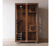 Indoor Cat Playpen with Iron Gate, Wheels, Multi-layer Design, Breathable Mesh, and Lighting for Pet Comfort and Security