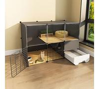 Indoor Cat Playpen with Litter Box 2/3 Tier Cat Crate Enclosure for Small Animals Ideal Exercise Space for 13 Cats or Dogs Black Size 111x49x73cm