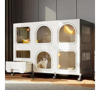 Indoor Cat Playpen with Litter Box, 2/3 Tier Collapsible Pet Enclosure for Happy Feline Friends, Durable Kennel for Play and Rest