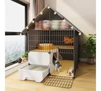 Indoor Cat Playpen with Litter Box and Storage, Multi-Level Enclosure for Safe Play and Relaxation