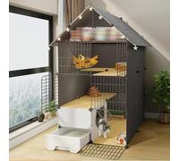 Indoor Cat Playpen with Litter Box and Storage, Multi-Level Enclosure for Safe Play and Relaxation