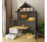 Indoor Cat Playpen with Litter Box and Storage, Multi-Level Enclosure for Safe Play and Relaxation