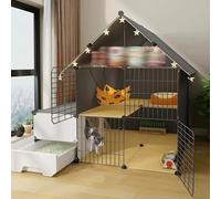 Indoor Cat Playpen with Litter Box and Storage, Multi-Level Enclosure for Safe Play and Relaxation
