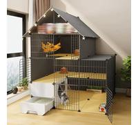 Indoor Cat Playpen with Litter Box and Storage, Multi-Level Enclosure for Safe Play and Relaxation