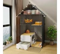 Indoor Cat Playpen with Litter Box and Storage, Multi-Level Enclosure for Safe Play and Relaxation