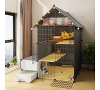 Indoor Cat Playpen with Litter Box and Storage, Multi-Level Enclosure for Safe Play and Relaxation