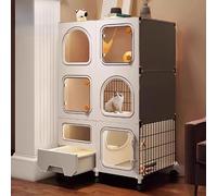 Indoor Cat Playpen with Top Cover and Pull-out Litter Box, Secure Cat Enclosure for Balcony or Home Use
