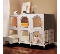 Indoor Cat Playpen with Top Cover and Pull-out Litter Box, Secure Enclosure for Home or Balcony Use