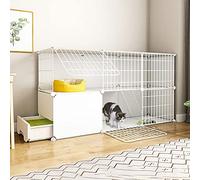 Indoor Cat PlaypenDetachable Metal Wire Enclosure for Kittens & Small Pets Secure Kennel with Door 139x37x73cm White DIY Modular Design for Cats