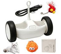 Indoor Cat Toy Car, Obstacle Avoidance Rechargeable Teaser, Automatic Car Interactive Kitten Toy, Heavy Duty ABS And Wand, Living Room And Yard Play, Self Entertainment Game