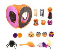 Indoor Cat Toy - Folding Tunnel for Cats, Interactive Play Channel, Rod with Teaser Ball, Halloween Plush Mice Bells, Funny Spring Jump - , Square Activity Kitten