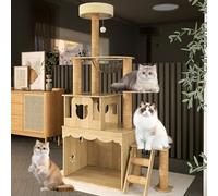 Indoor Cat Tree with Scratch Post and Hammock for Big Cats and Kittens, Sturdy Wooden Tower for Play and Rest