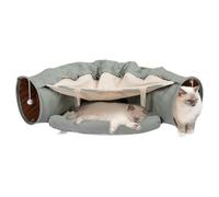 Indoor Cat Tunnel Toy | Soft, Foldable Play Tunnel for Cats with Nest Cushion | Multi-Functional Pet Cave, Portable Bed, and Entertainment Toy for Kittens and Small to Medium Cats 126cm, Polyester