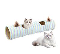 Indoor Cat Tunnels - Large Foldable House Shape Toy with Puzzle, Colourful Striped Cat Play Tunnel for Pet, Birthday, Christmas Party, Small Animals, C