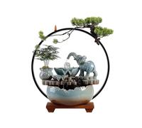 Indoor Ceramic Elephant Tabletop Fountain with LED Light and Backflow Incense Holder, Mist Feng Shui Desktop Circulating Water Feature for Relaxation