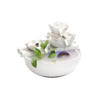 Indoor Ceramic Lotus Circulating Fountain Water Feature 3 Tier Lotus Leaf Tabletop Fountain w/Ball & Mist Relaxing Waterfall Relaxation