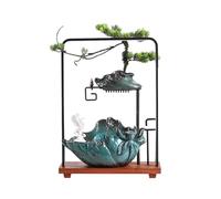 Indoor Ceramic Lotus Desktop Waterfall Fountain w/LED Light Mist Crane Tabletop Water Fountain Backflow Incense Holder for Relaxation Relaxation(L)