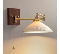 Indoor Ceramic Wall Lamps Vintage Brass Wall Sconces with Pull Switch Modern Rechargeable Bedside Wall Lights Japanese Home Swing Arm Adjustable Wall Lighting Fixture