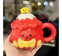 Indoor Christmas Decorations Mug with Lid and Spoon Couple Design Ceramic Cup Practical for Holiday Party(Red, 8. 9X13cm)