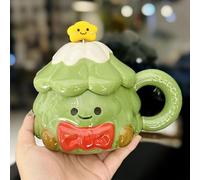 Indoor Christmas Decorations Mug with Lid and Spoon Couple Design Ceramic Cup Practical for Holiday Party(Green, 8. 9X13cm)