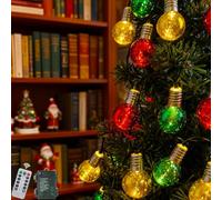 Indoor Christmas Lights Battery Operated, 16FT 20 LED Red Green Gold Globe String Lights with Timer & 8 Light Modes, Christmas Ball Ornaments Lights for Tree Indoor Outdoor Home Porch Xmas Decor