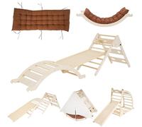 Indoor Climbing Frame for Toddler, Foldable Pikler Triangle Set with with Cushion, Slid-e, Arch and Triangle Canvas, Wooden Toddler Climber, Climbing Toys Montessori Climbing Set for Kids 1.5-8 Years