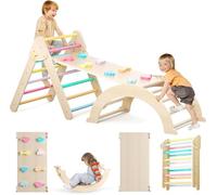 Indoor Climbing Frame for Toddlers, Rainbow Pikler Triangle Climbing Frame for Toddlers, Foldable Wooden Indoor Climbing Triangle Set with Ramp and Arch