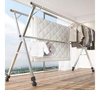 Indoor Clothes Drying Rack, Foldable Stainless Steel Airer, Retractable Laundry Stand for Maximum 60kg Load, Space-Saving Design, Adjustable Height