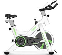 Indoor Cycling Bike Flywheel Exercise Bike Household Height-Adjustable Exercise Bike Indoor Silent Fitness Spin Bikes 6kg Flywheel Stepless Adjustment (Green+white 107 * 52 * 101.5 cm)