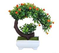 Indoor Decorative Bonsai Tree Made of Plastic for Living Room Office or Store Display with Compact Size and Realistic Shape (Rose Sunset Red)