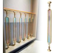 Indoor Decorative Metal Banister, Gold Stair Baluster Spindle with Tempered Glass, Elegant Staircase Balustrades Pole Kit Floor Mounted, Screws Included(1 PC)