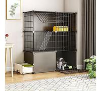 Indoor DIY Cat PlaypenDetachable Metal Wire Enclosure for Kittens & Small Pets Black 95x37x109cm Secure Kennel with Door - Perfect for Pet Safety & Fun