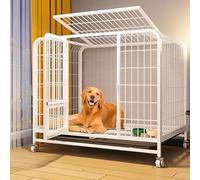 Indoor Dog Crate with Double Doors, Lockable Wheels, Removable Tray for Medium to Large Dogs, Anxiety Relief Pet Den
