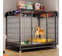 Indoor Dog Crate with Double Doors, Lockable Wheels, Removable Tray for Medium to Large Dogs, Anxiety Relief