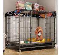 Indoor Dog Crate with Double Doors, Lockable Wheels, Removable Tray for Medium to Large Dogs, Anxiety Relief