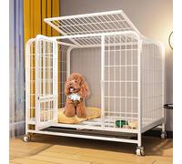Indoor Dog Crate with Double Doors, Lockable Wheels, Removable Tray for Medium to Large Dogs, Anxiety Relief Pet Den