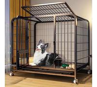 Indoor Dog Crate with Double Doors, Lockable Wheels, Removable Tray for Medium to Large Dogs, Anxiety Relief Pet Den