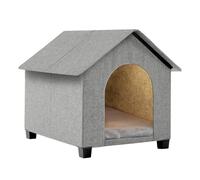 Indoor Dog House, Elevated Foldable Dog Cave Bed with Removable Plush Mat for Medium Dogs and Cats Up to 23.6 Inches Long
