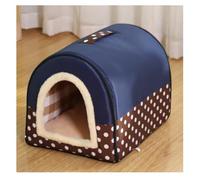 Indoor Dog House Soft Cozy Dog Cave Bed Foldable Removable Warm House Nest With Mat For Small Medium Cats Animals Kennel, Size: L 60x45x45cm, Blue Brown