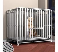 Indoor Dog Kennel with Removable Tray, Lockable Wheels, and Full-Sided Tube Design for Large/Middle Dogs - Secure and Convenient Pet Housing Solution