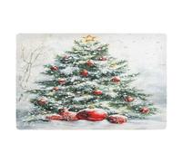 Indoor Door Mat 50 X 80 cm Christmas Tree Green Snowflake Non-slip Dirt Trapper Doormat, Washable Absorbent Entrance Rug Inside Floor Mat