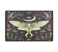 Indoor Door Mat 50 X 80 cm Green Luna Moth Flowers Moon Stars Non-slip Dirt Trapper Doormat, Washable Absorbent Entrance Rug Inside Floor Mat