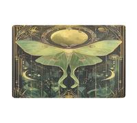 Indoor Door Mat 50 X 80 cm Green Luna Moth Flowers Stars Moon Non-slip Dirt Trapper Doormat, Washable Absorbent Entrance Rug Inside Floor Mat