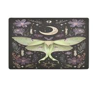 Indoor Door Mat 50 X 80 cm Green Luna Moth Flowers Stars Non-slip Dirt Trapper Doormat, Washable Absorbent Entrance Rug Inside Floor Mat