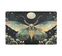 Indoor Door Mat 50 X 80 cm Green Moth Flowers Stars Black Moon Non-slip Dirt Trapper Doormat, Washable Absorbent Entrance Rug Inside Floor Mat