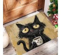 Indoor Door Mat, Black Cat Washable Front Door Mats Inside Non Slip Low Profile Dirt Trapper Door Mats for Entrance Kitchen Bedroom, Beige