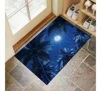Indoor Door Mat, Palm Tree Moonlight Washable Front Door Mats Inside Non Slip Low Profile Dirt Trapper Door Mats for Entrance Kitchen Bedroom, Dark Blue