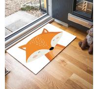 Indoor Door Mats, 50 x 80 cm Orange Fox Face Door Mat with Non Slip Backing, Baby Room Decoration Dirt Trapper Mat Absorbent Non-Slip Doormat for Entrance, Inside, Front Back Door - White